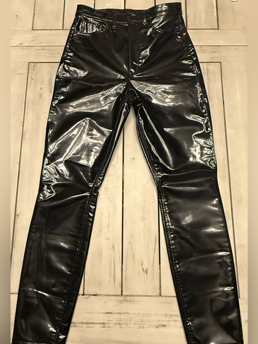 rag & bone Super High-Rise Vinyl Pants Black Patent Size 27 NWOT Goth Punk Cyber